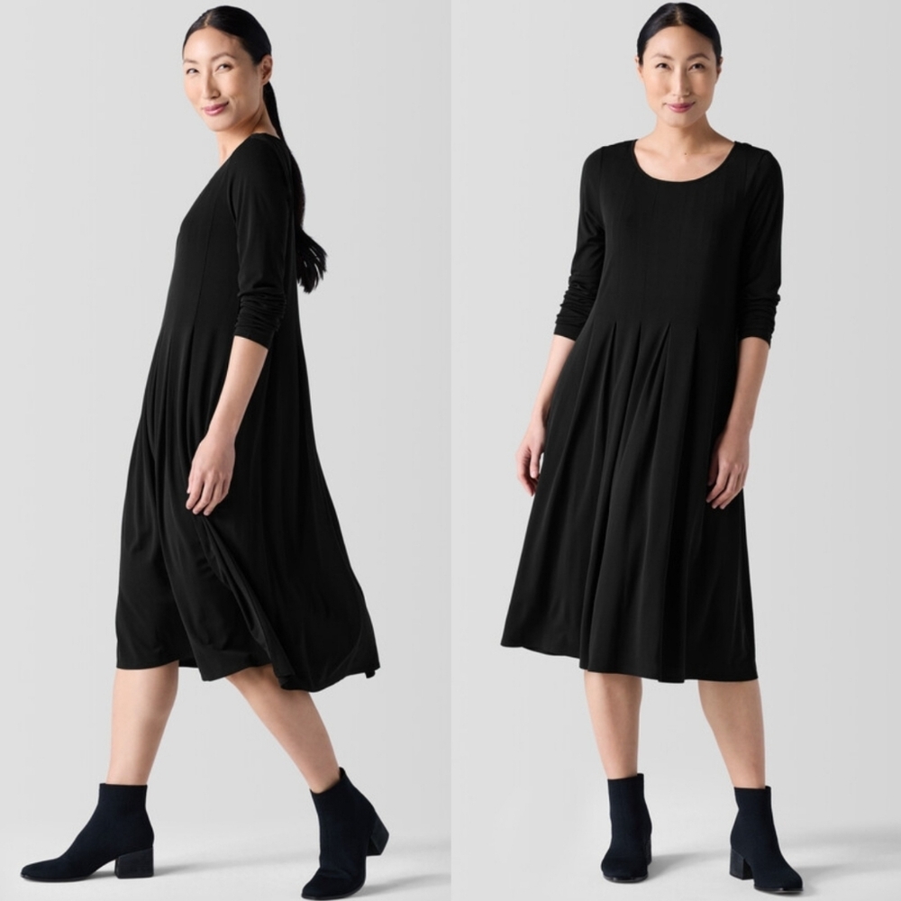 Eileen Fisher Silk Stretch Jersey Scoop Neck Black Dress Sz XL Retail $388